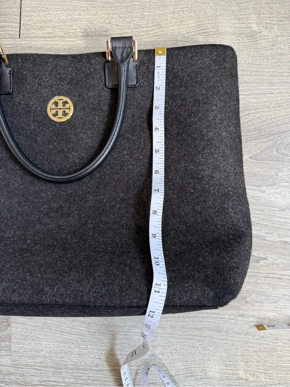 Tory Burch Black Wool Tote with Gold Logo